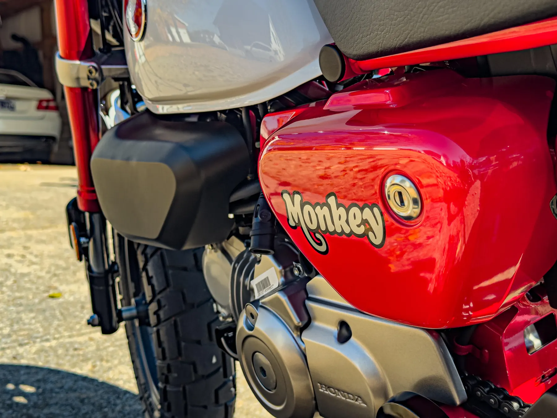 Red motorcycle detail closeup